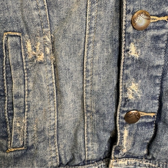 Free People Denim/Knit Hoodie Jacket Distressed Size Small - Picture 6 of 16